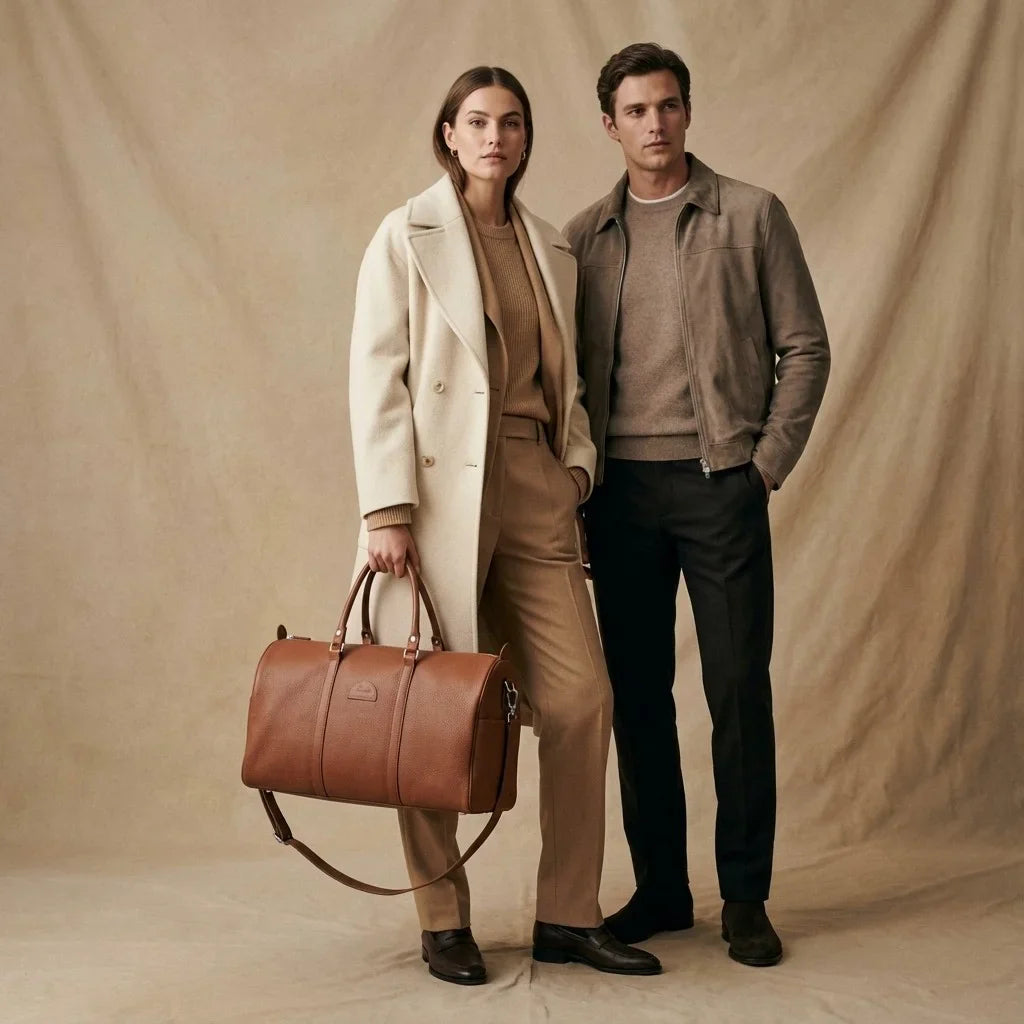 Hellbraune Leder-Reisetasche 20L mit abnehmbarem Schultergurt