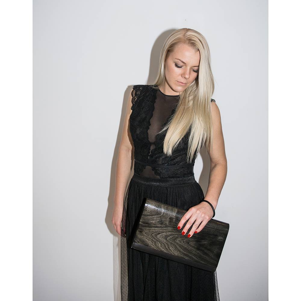 Small Glossy Wood Clutch